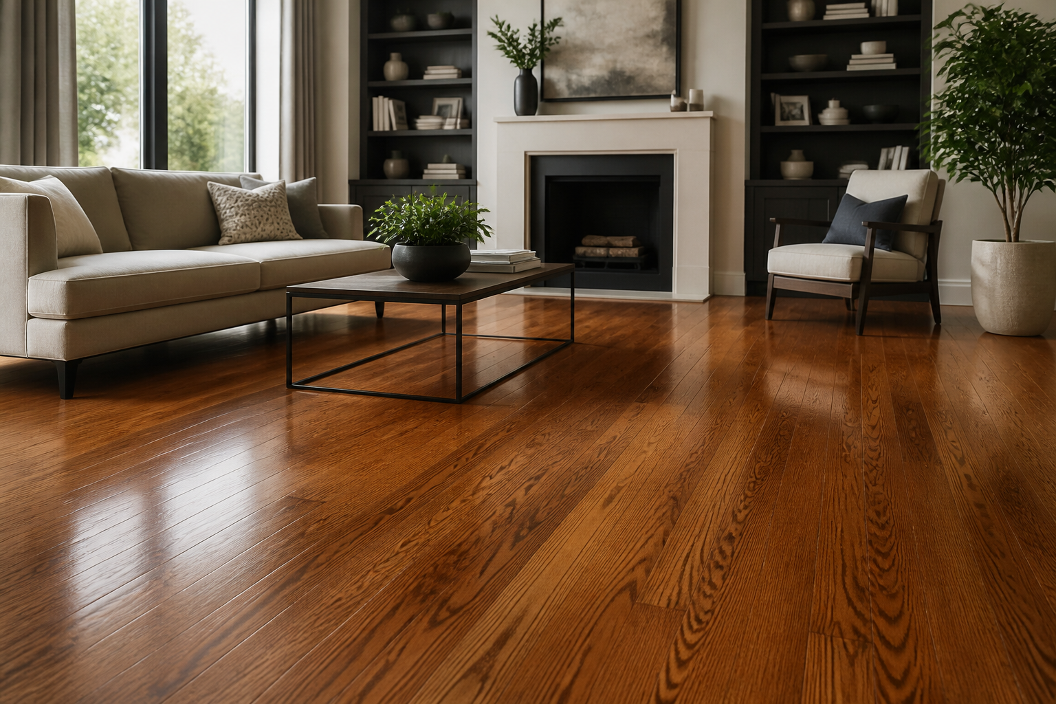 hardwood floor maintenance guide — a beautifully maintained hardwood floor in a living room setting