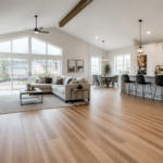 Flooring trends New Jersey 2026—Modern living room with sleek hardwood floors and minimalist furniture design
