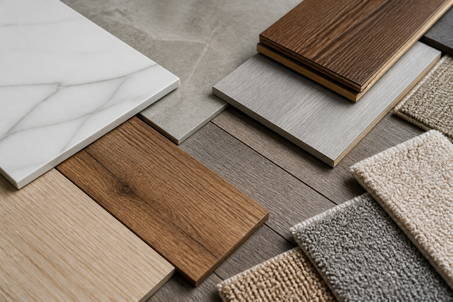 flooring trends New Jersey 2026 — a variety of flooring samples displaying different textures and colors