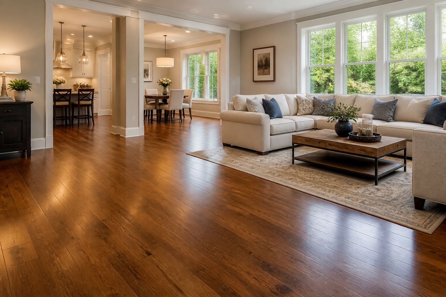 flooring home value New Jersey — Beautifully finished hardwood floor in a New Jersey living room